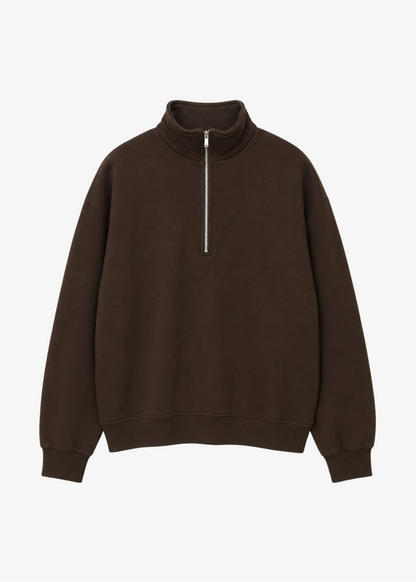 sprwmn womens Quarter Zip Sweatshirt in Americano brown