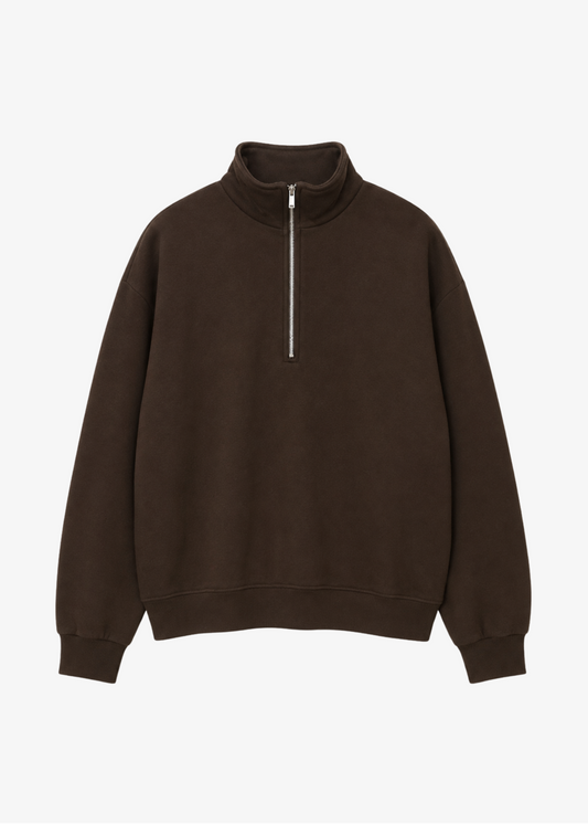 sprwmn womens Quarter Zip Sweatshirt in Americano brown