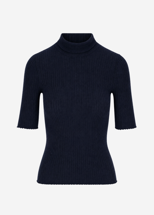 sprwmn womens Short Sleeve Cashmere Turtleneck in Navy