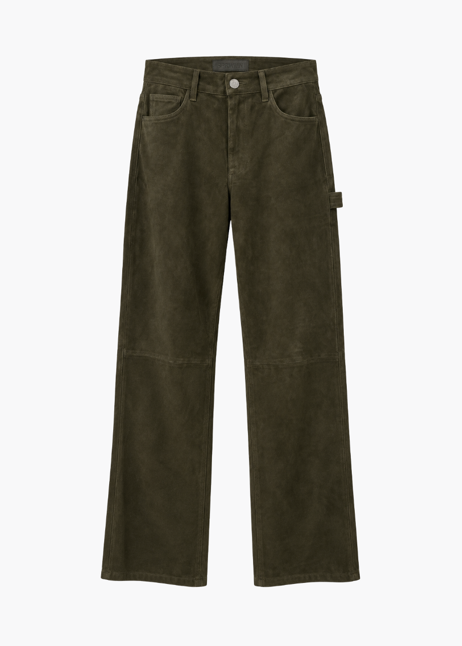 sprwmn womens Suede Carpenter Pants loden green