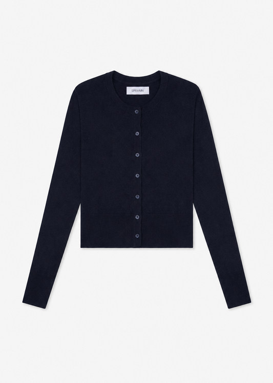 sprwmn womens Ultra Fine Cashmere Baby Cardigan in Navy