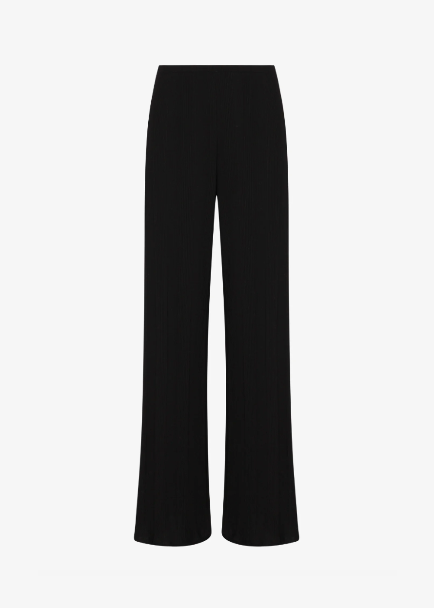 sprwmn womens Wide Leg Rib Easy Pants in Black
