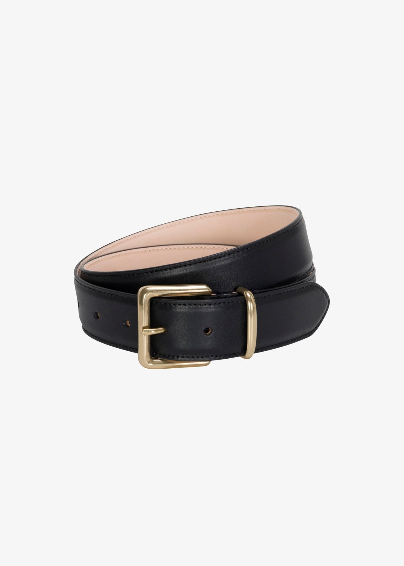 sprwmn womens black leather Clara Belt brass hardware