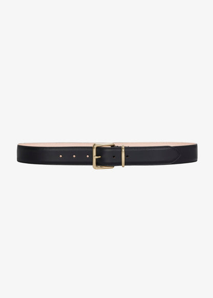 sprwmn womens black leather Clara Belt brass hardware