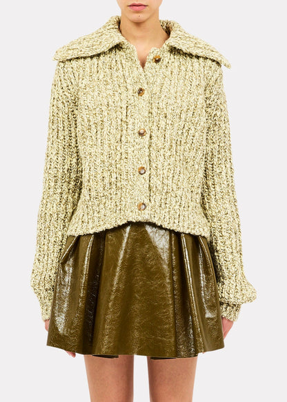 person wearing ulla johnson knit Louise Knit Cardigan in Alabaster
