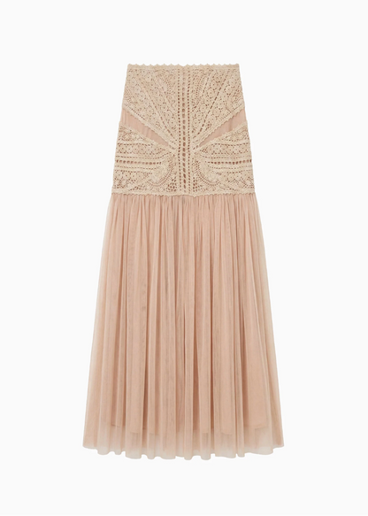 ulla johnson womens  Araminta High-Rise Sheer Midi Crochet and Tulle Skirt