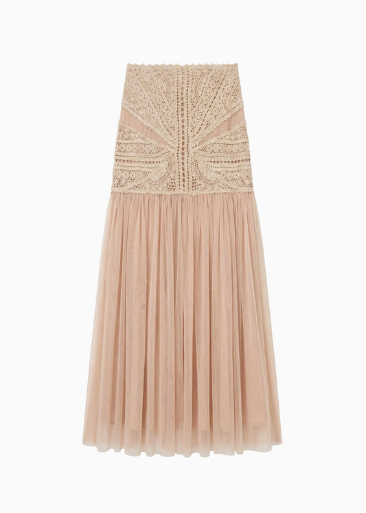 ulla johnson womens  Araminta High-Rise Sheer Midi Crochet and Tulle Skirt
