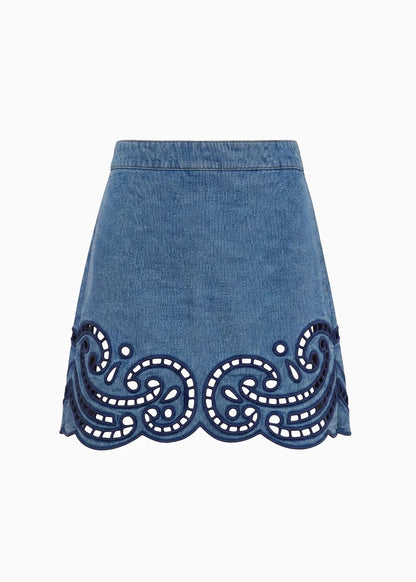 ulla johnson womens Cadiz Eyelet Denim Skirt river wash