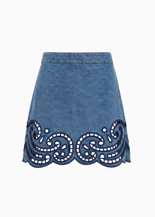 ulla johnson womens Cadiz Eyelet Denim Skirt river wash