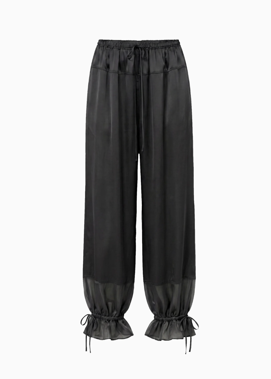 ulla johnson womens Camile Silk Cinched Pant in Noir black