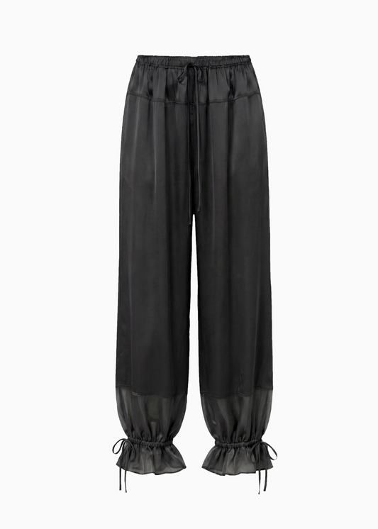 ulla johnson womens Camile Silk Cinched Pant in Noir black