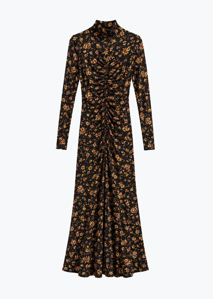 ulla johnson womens Ida Long Sleeve Jersey Dress in Noir Floral