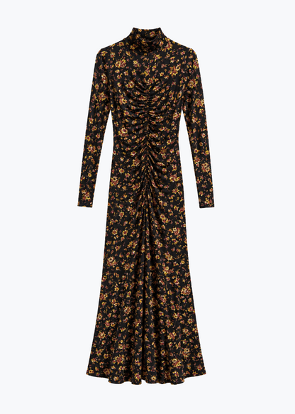 ulla johnson womens Ida Long Sleeve Jersey Dress in Noir Floral