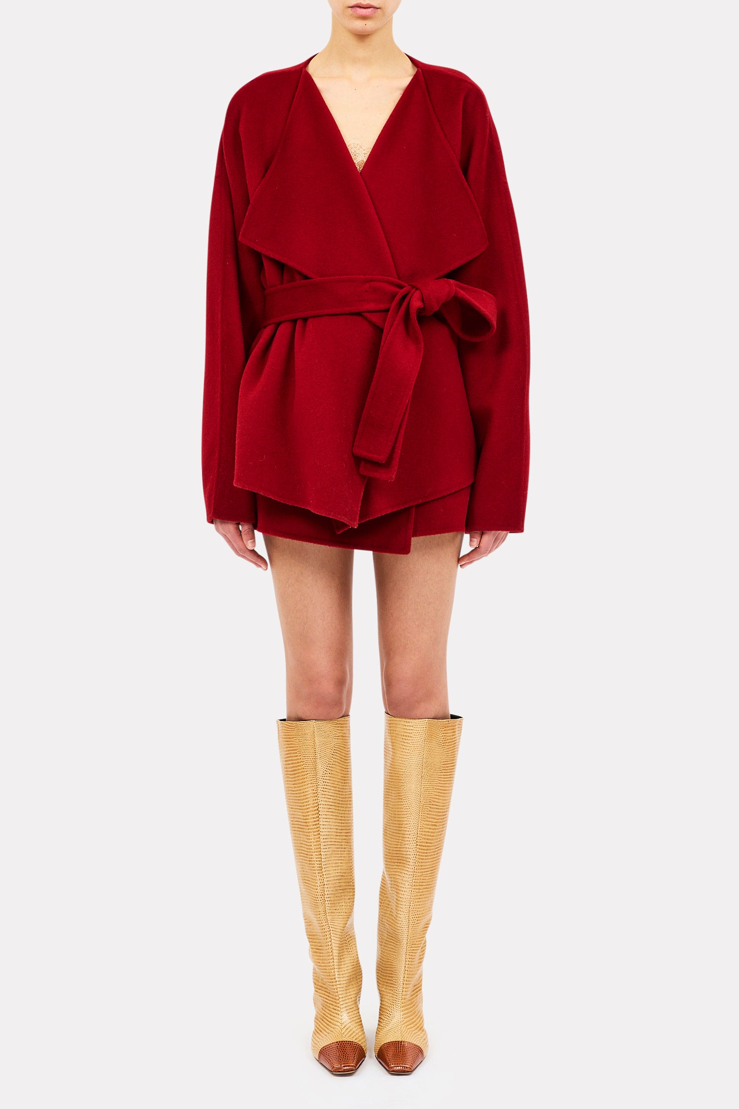 ulla johnson womens Leyla Wool Mini Skirt in Cerise cherry red