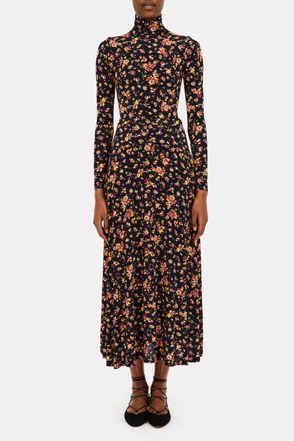 person wearing ulla johnson womens Paola Jersey Skirt Aurelia Long Sleeve Jersey Top n Noir Floral 