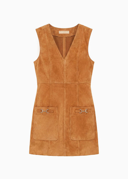 ulla johnson womens Sloane Cognac Suede Mini Dress