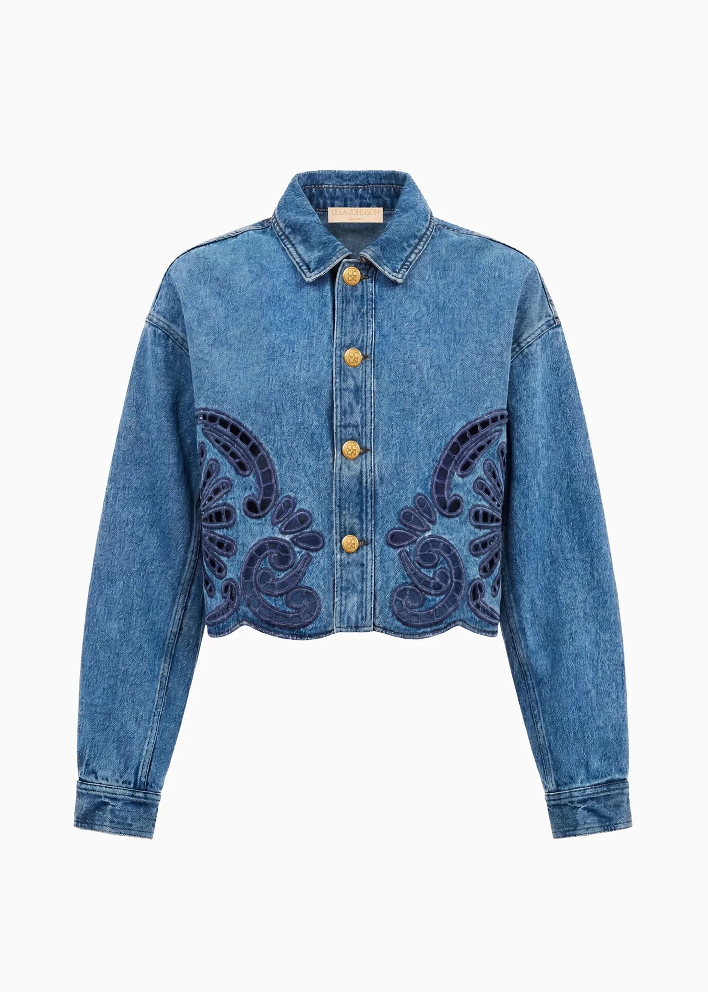 ulla johnson womens The Bobbi Jacket with Eyelet denim river wash