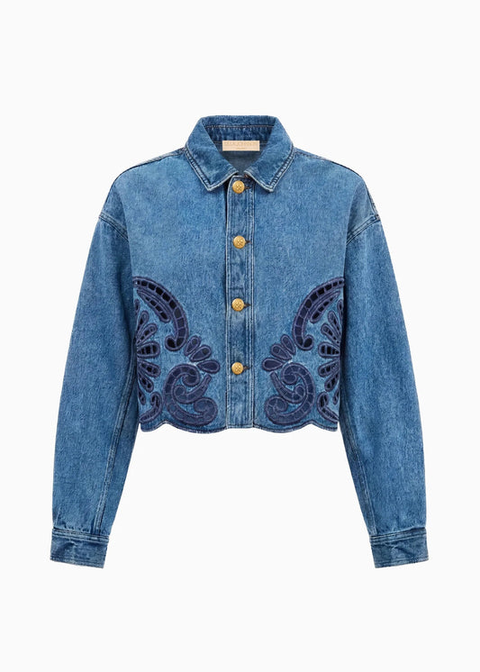 ulla johnson womens The Bobbi Jacket with Eyelet denim river wash