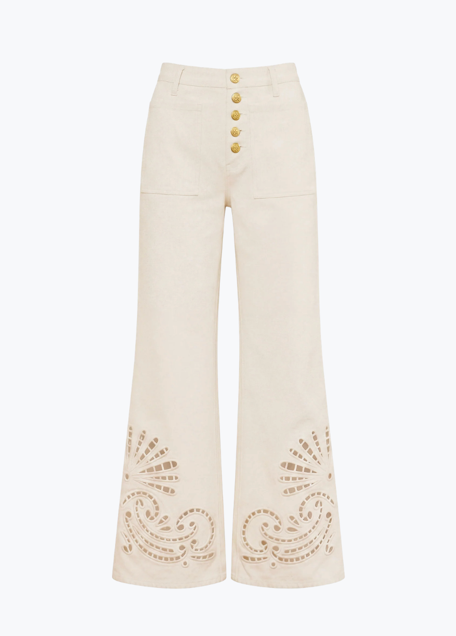 ulla johnson womens The Lou Jean with Eyelet cowrie ivory wash