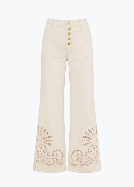 ulla johnson womens The Lou Jean with Eyelet cowrie ivory wash