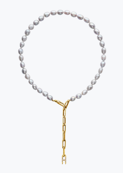 uniform object fine jewelry 18k yellow gold Pearl Heavy Metal Lariat necklace