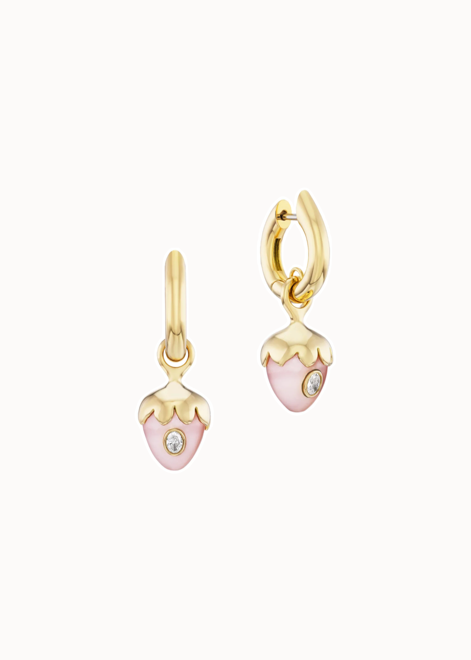 uniform object fine jewelry 18k yellow gold Pink Opal Strawberry diamond Carriage Huggies