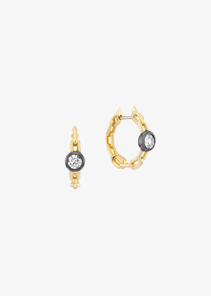 uniform object fine jewelry 18k yellow gold Power Metal Huggies diamond earrings