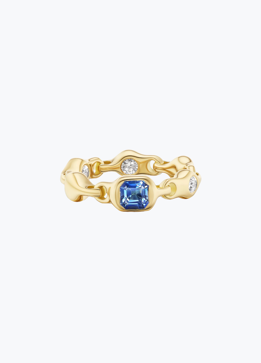 uniform object fine jewelry 18k yellow gold Supernova asscher cut blue Sapphire Stacking Ring