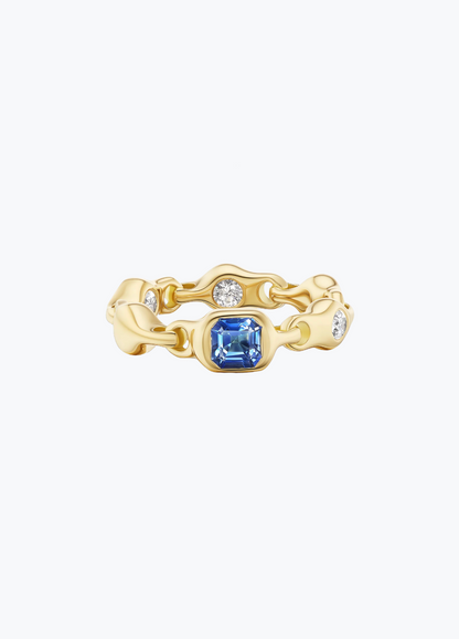 uniform object fine jewelry 18k yellow gold Supernova asscher cut blue Sapphire Stacking Ring