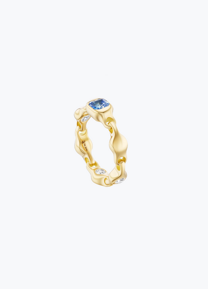 uniform object fine jewelry 18k yellow gold Supernova asscher cut blue Sapphire Stacking Ring