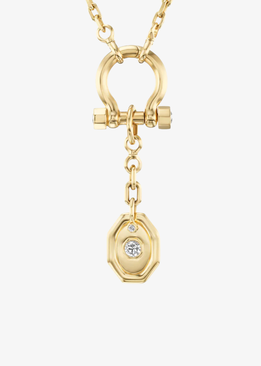 uniform object fine jewlery 18k yellow gold diamond Carriage Plate charm pendant
