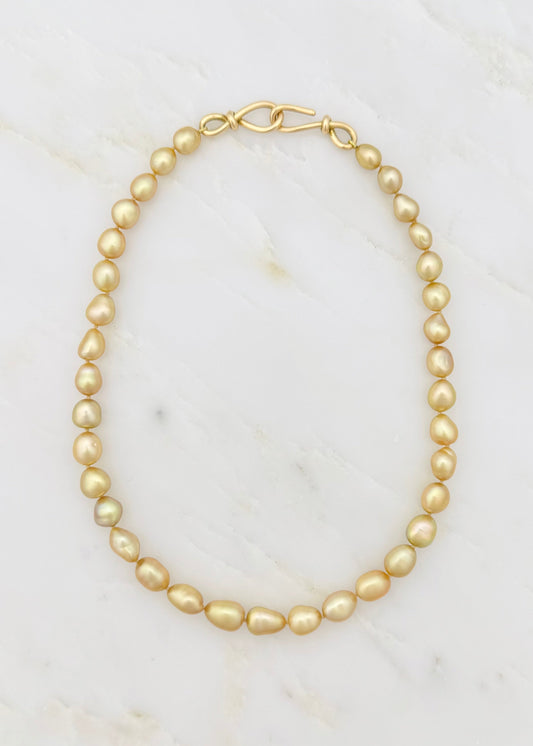 vanessa fernandez fine jewelry 18k yellow gold South Sea Golden Keshi Pearl Necklace