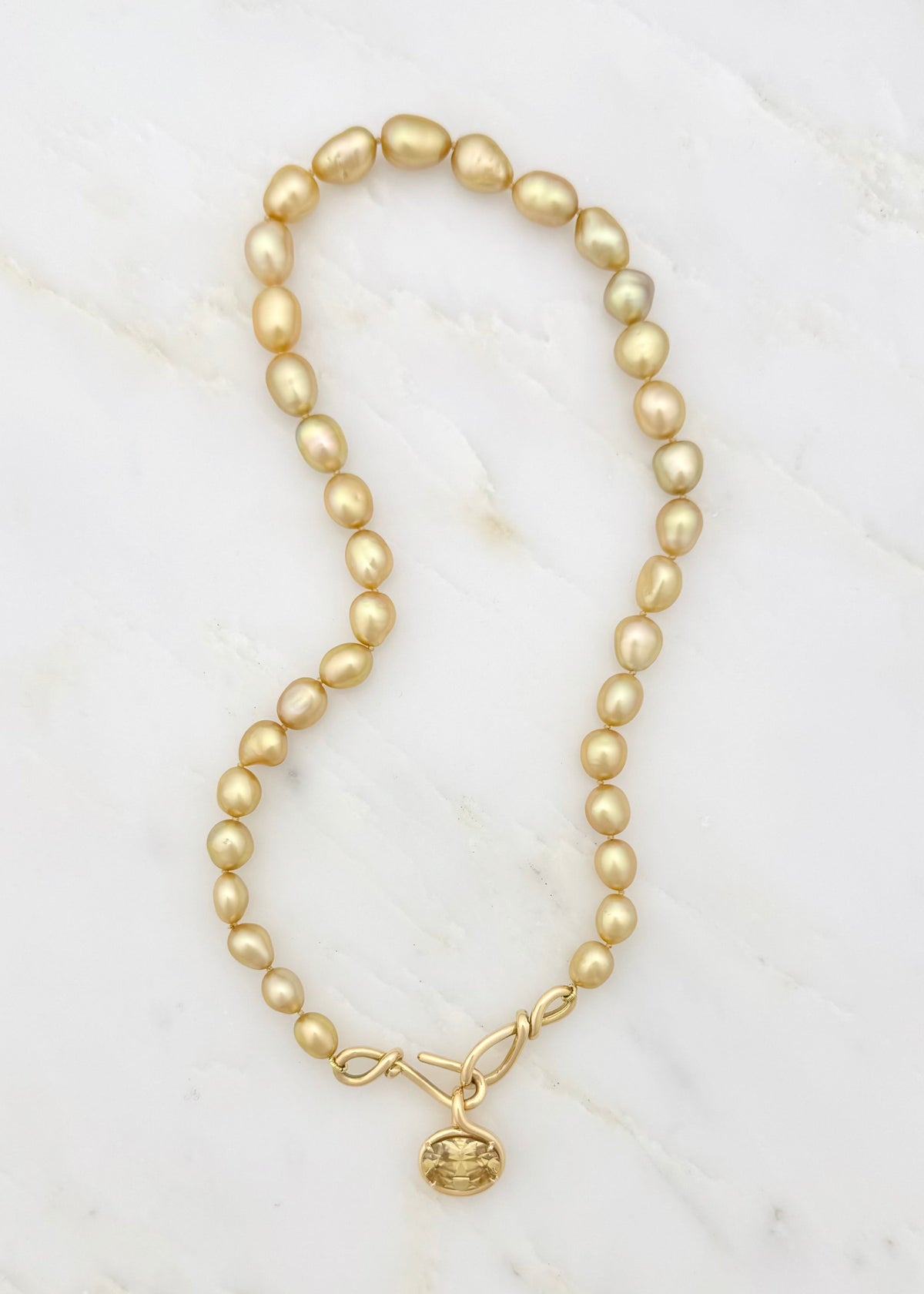 vanessa fernandez fine jewelry 18k yellow gold South Sea Golden Keshi Pearl Necklace champagne zircon pendant