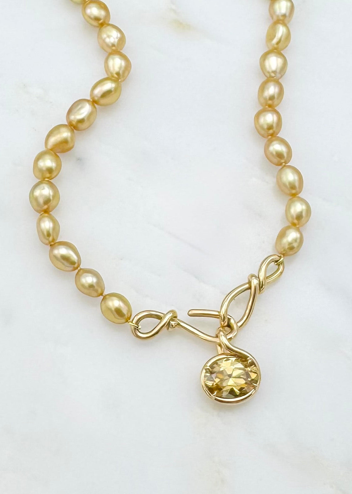 vanessa fernandez fine jewelry 18k yellow gold South Sea Golden Keshi Pearl Necklace champagne zircon pendant
