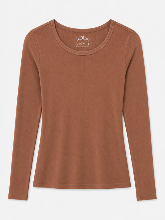 Bayler Ribbed Scoop Neck Tee in Camel