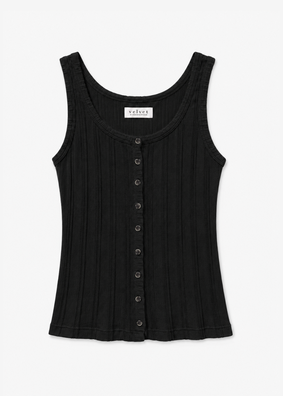 velvet womens Adelle Pointelle Button Up Tank in Black