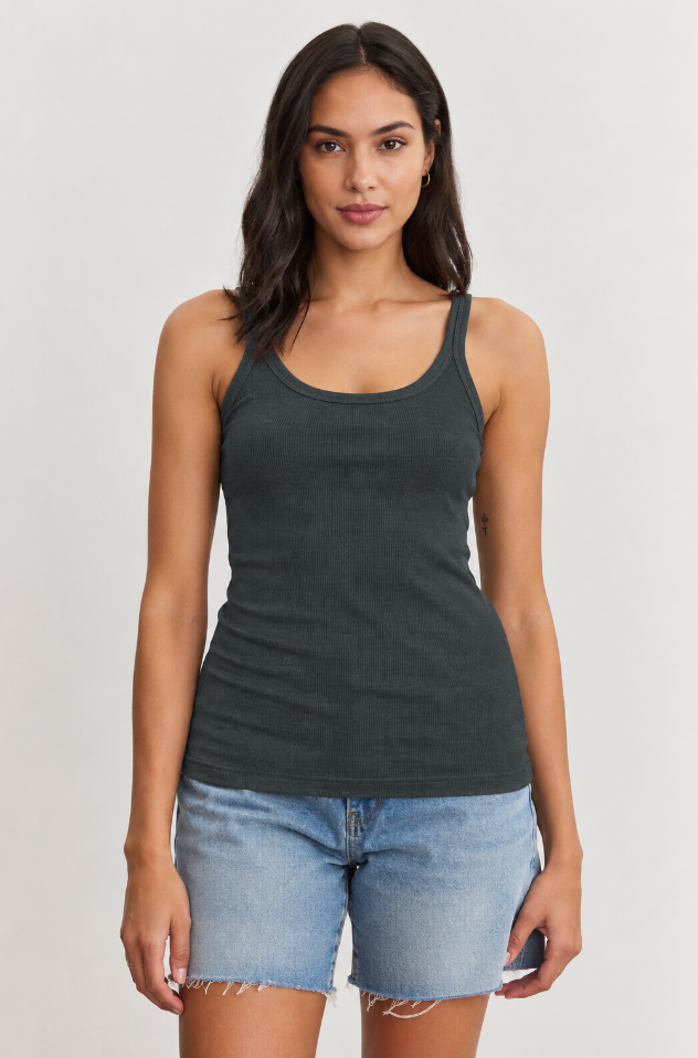 velvet womens Aliza Ribbed Cotton Tank in Bracken