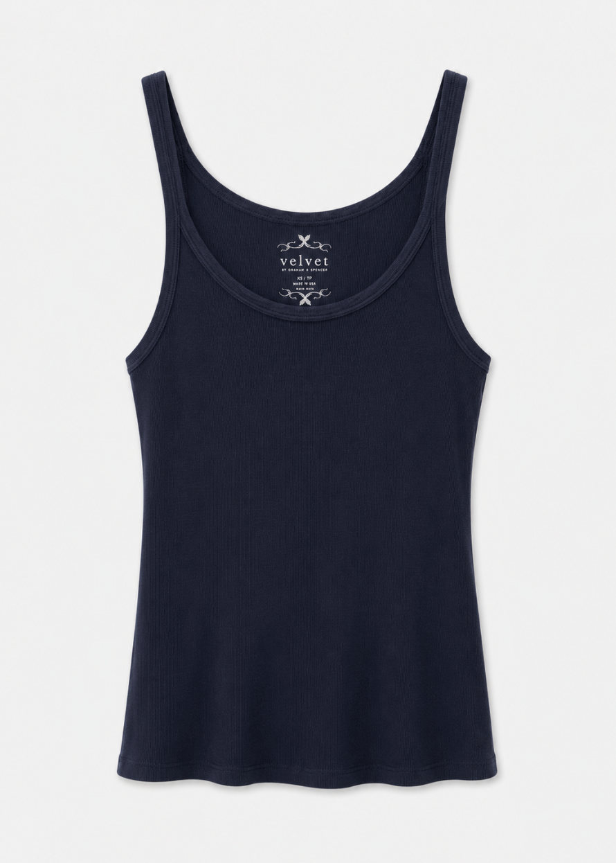 velvet womens Aliza Ribbed Cotton Tank in Crater blue