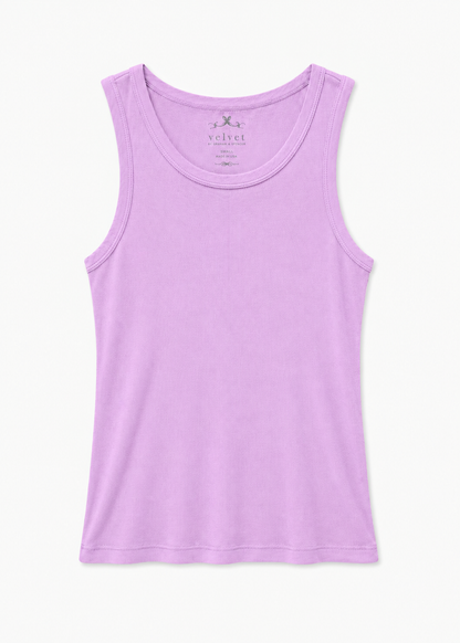 velvet womens Maxie Ribbed Tank Top in Dahlia pink purple