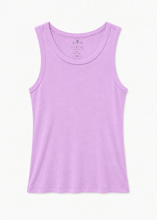 velvet womens Maxie Ribbed Tank Top in Dahlia pink purple