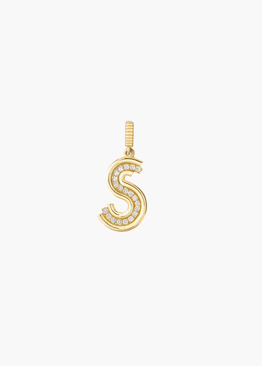 viltier fine jewelry 18k yellow gold Alpha-Edge Diamond Pavé Letter Charm letter S