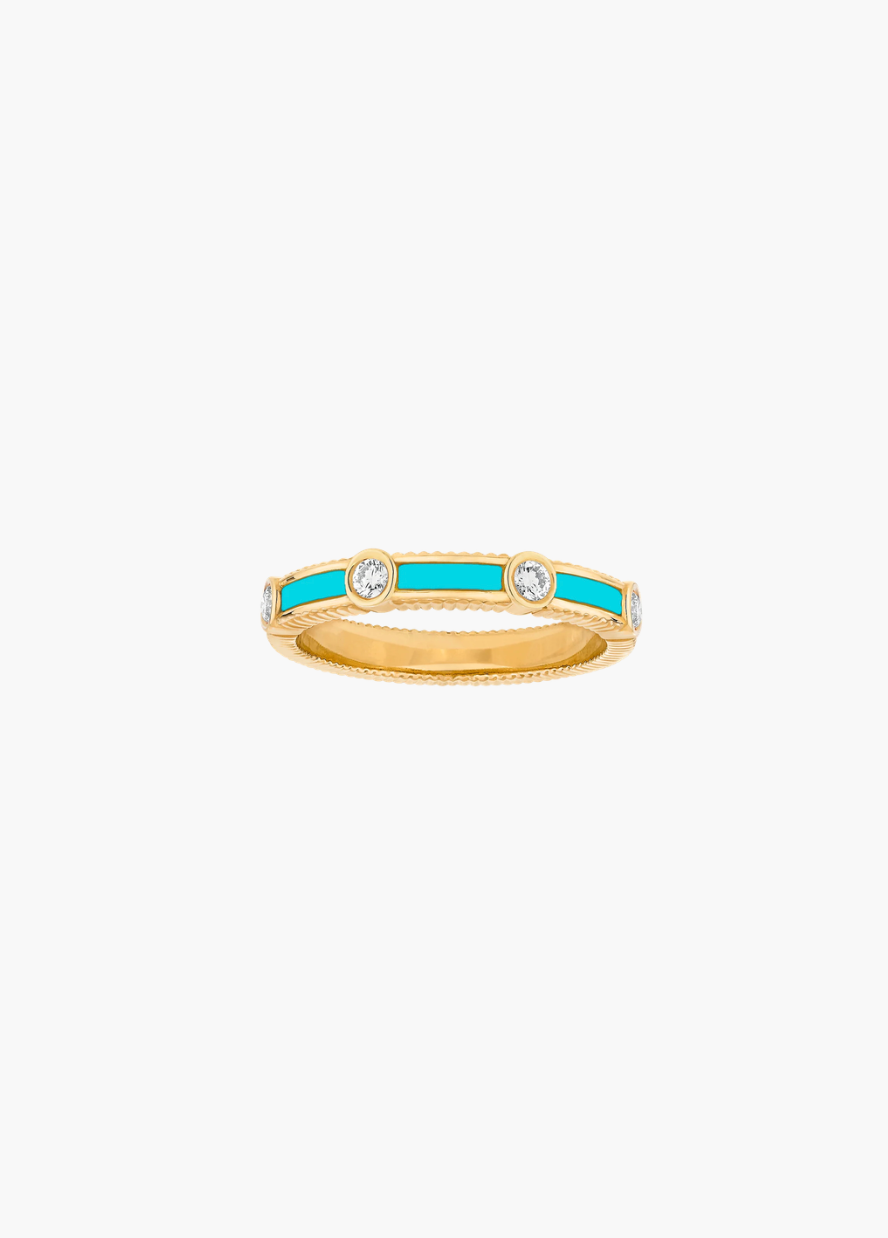 viltier fine jewelry 18k yellow gold Rayon Ring with Turquoise and Diamonds