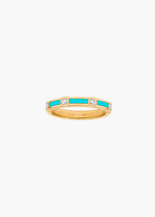 viltier fine jewelry 18k yellow gold Rayon Ring with Turquoise and Diamonds