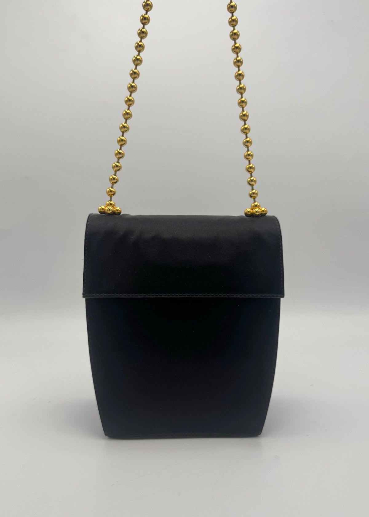 vintage salvatore ferragamo Vintage black purple Satin Shoulder Bag with Gold Ball Chain