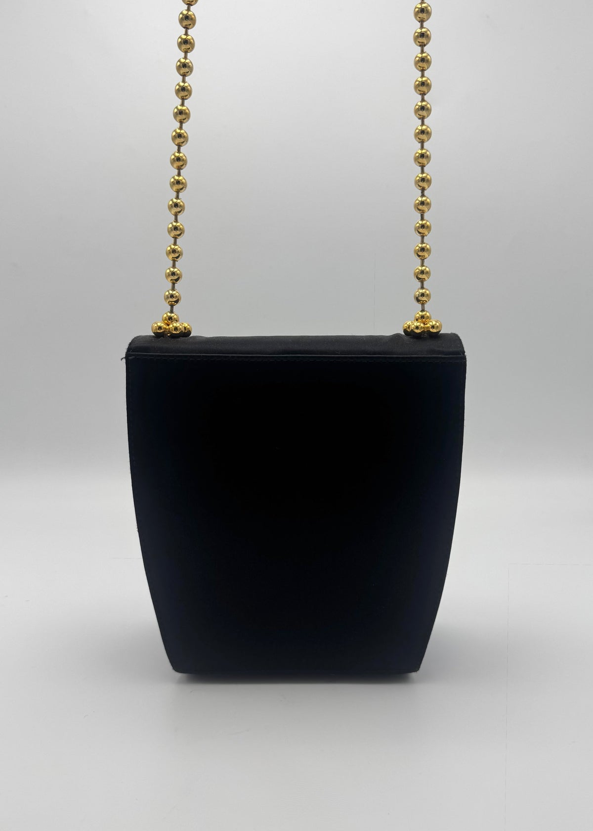 vintage salvatore ferragamo Vintage black purple Satin Shoulder Bag with Gold Ball Chain