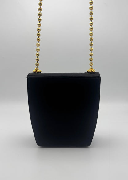 vintage salvatore ferragamo Vintage black purple Satin Shoulder Bag with Gold Ball Chain