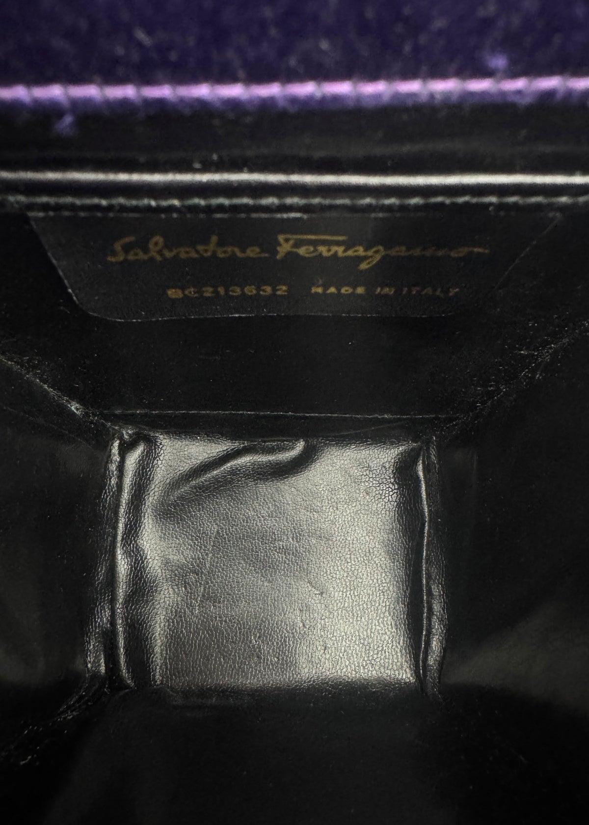 vintage salvatore ferragamo Vintage black purple Satin Shoulder Bag with Gold Ball Chain