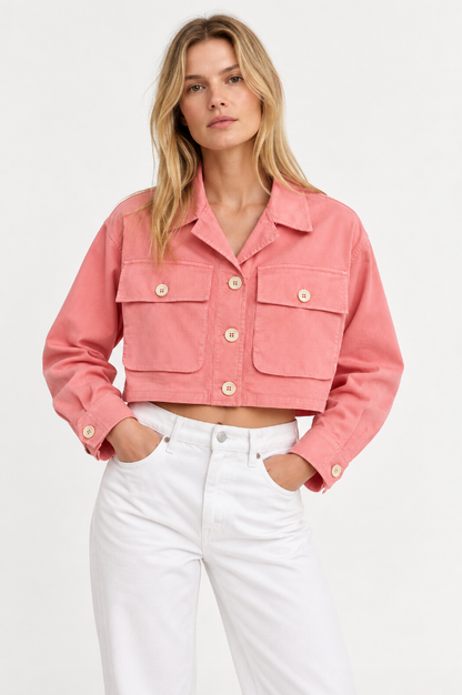 person wearing womens AVN Cotton Shorty Top Pink