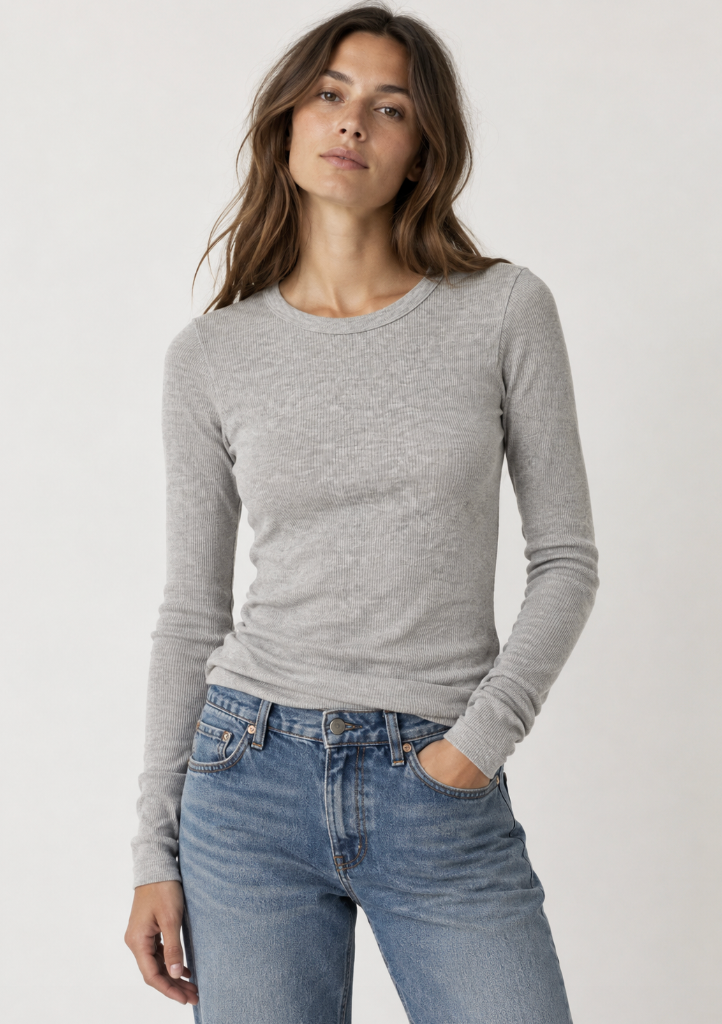 person wearing womens citizens of humanity Adeline Top in Heather Grey