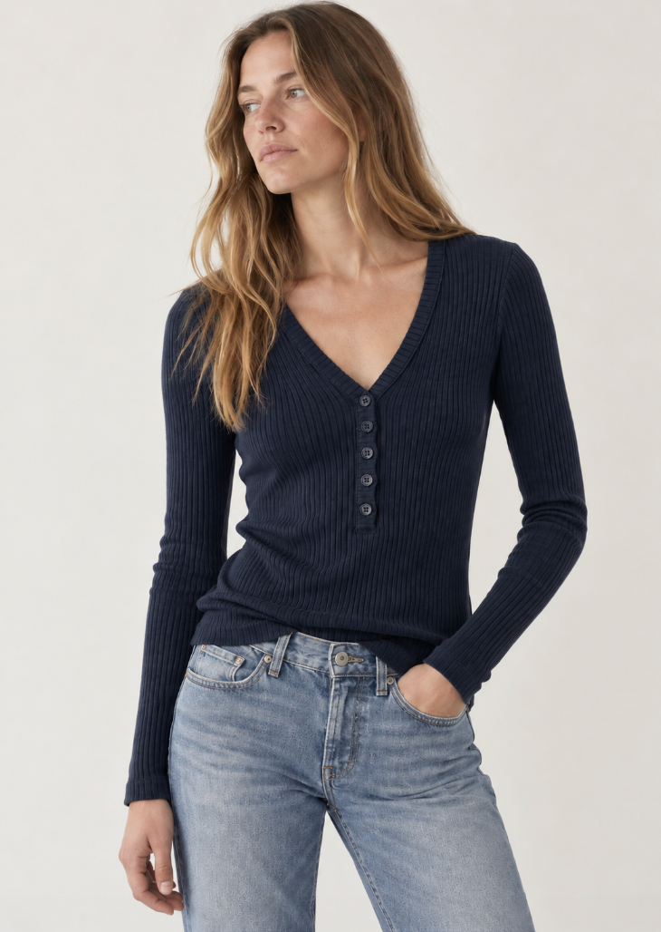 person wearing womens citizens of humanity Aideen Henley in Navy